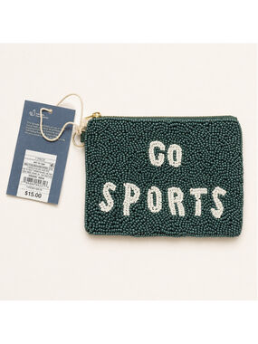 Universal Thread Go Sports Green Beaded Zip Pouch NWT